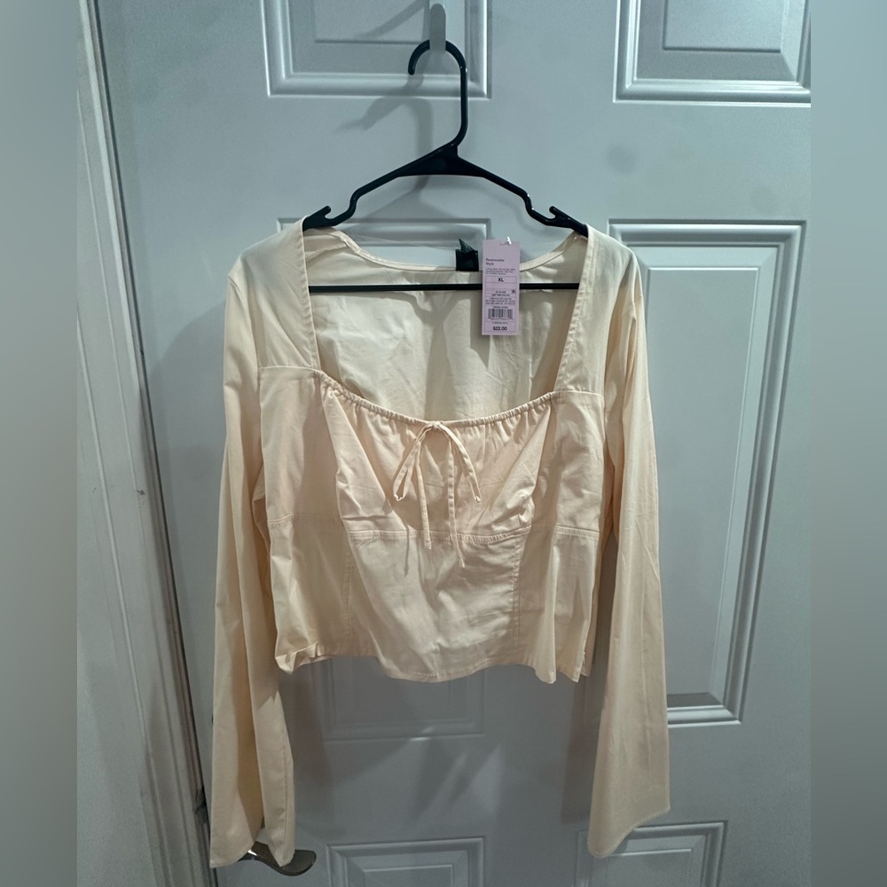 Cream Long Sleeve Crop Top